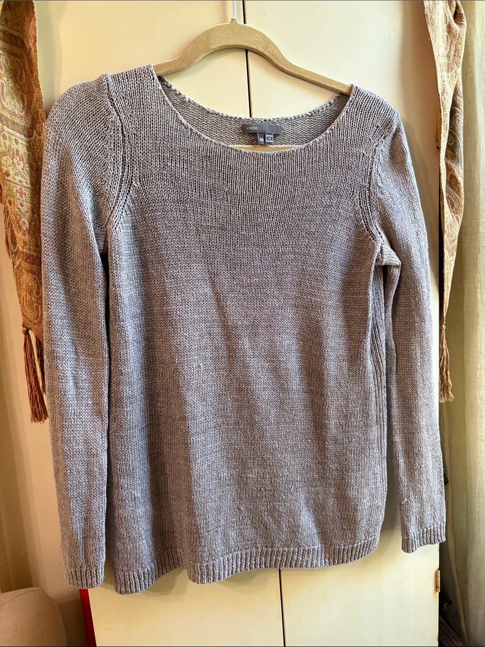 Vince light grey open knit cotton blend sweater